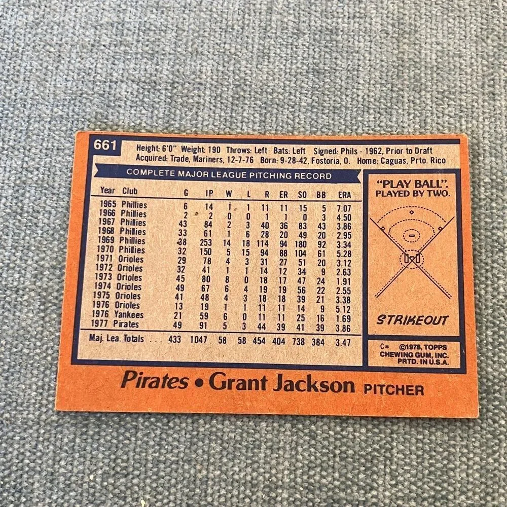 1978 Topps Pittsburgh Pirates Baseball Card Trading Card
